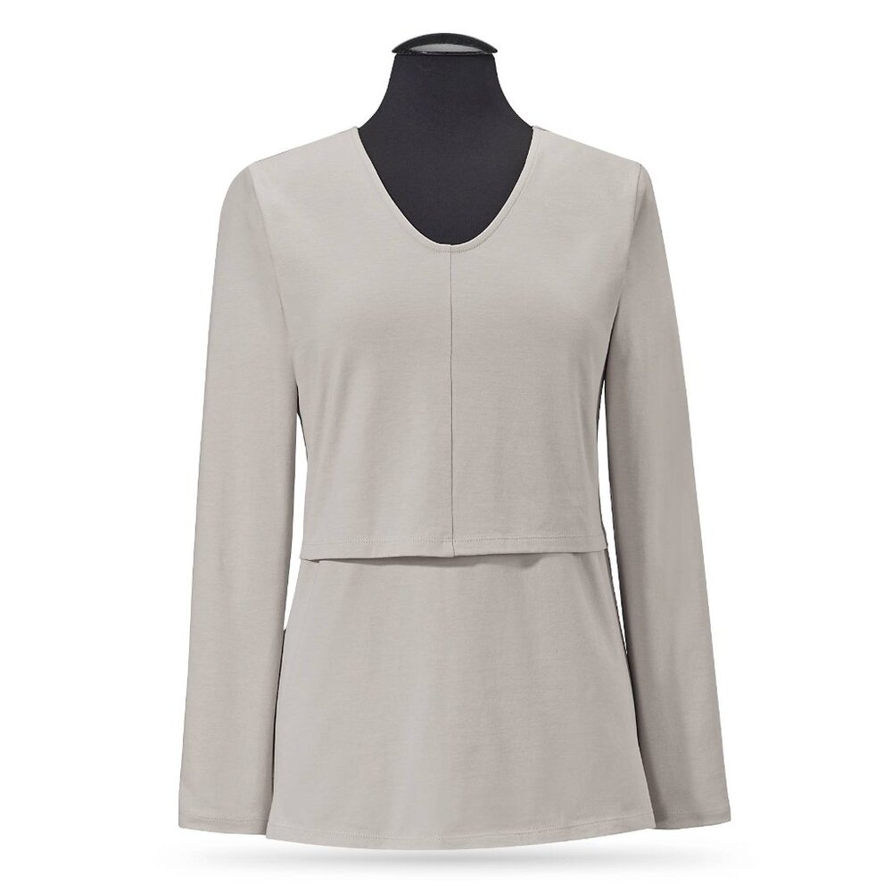 Pyramid Collection NWOT Layered-Look Pearl Grey Top Size M